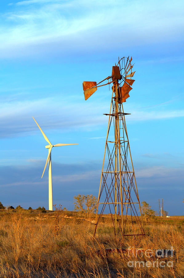 Sunset Photograph - Wind Power  Then and Now by Jim McCain