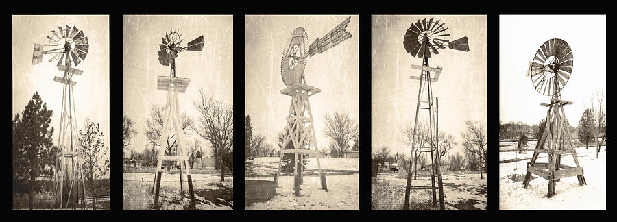 Vintage Photograph - Wind pumps of Limon  by Steven  Taylor