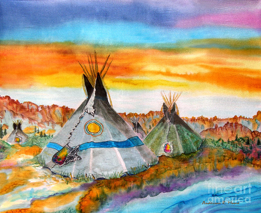 Wind River Encampment Silk Painting Painting by Anderson R Moore