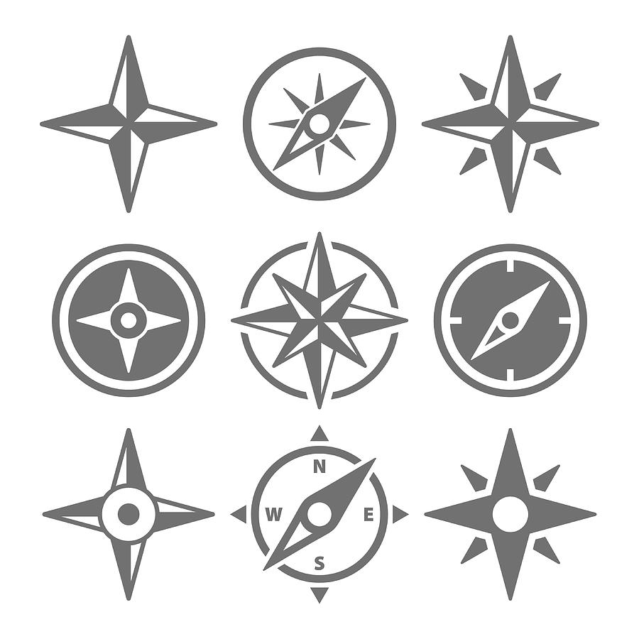 Wind Rose Compass Navigation Icons - Vector Illustration Drawing by Pop_jop