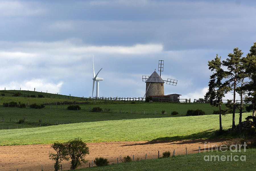 Nature Photograph - Wind turbine and windmill by Bernard Jaubert