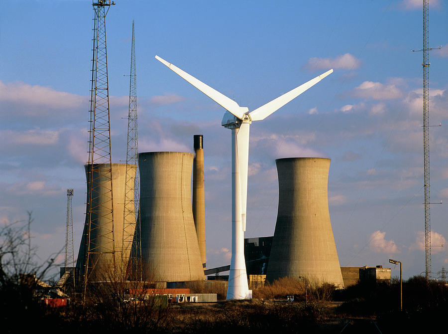 Wind Turbine At Richborough Power Station by Martin Bond/science Photo