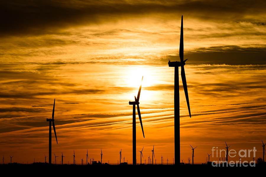 Sunset Photograph - Wind Turbine Farm Picture Indiana Sunrise by Paul Velgos