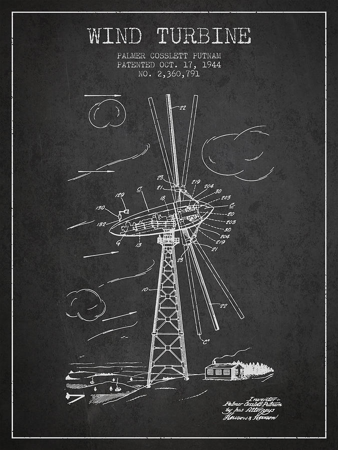 Vintage Digital Art - Wind Turbine Patent from 1944 - Dark by Aged Pixel
