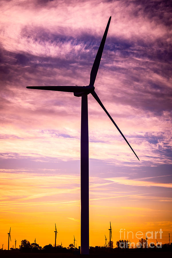 Sunset Photograph - Wind Turbine Picture on Wind Farm in Indiana by Paul Velgos