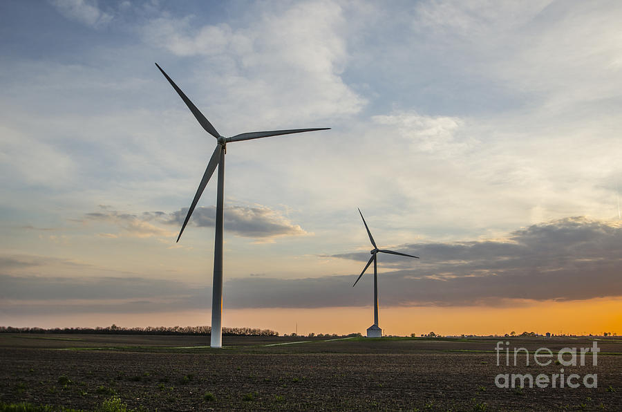 Wind Turbines in a Farmers Field at Sunset Towanda Illinois Photograph by Deborah Smolinske