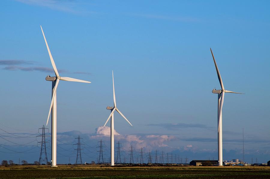 Landscape Photograph - Wind Turbines by John Cole/science Photo Library