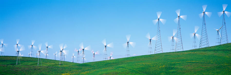 Landscape Photograph - Wind Turbines Spinning On Hills by Panoramic Images