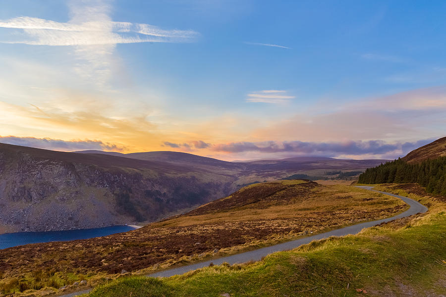 Winding road towards Sally Gap at sunset Photograph by Semmick Photo