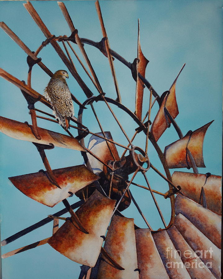 Windmill and Hawk Painting by Greg and Linda Halom
