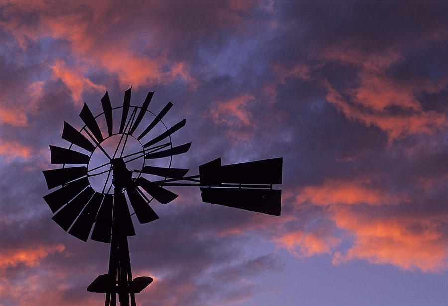 Windmill and Sunset Clouds Photograph by Doug Davidson