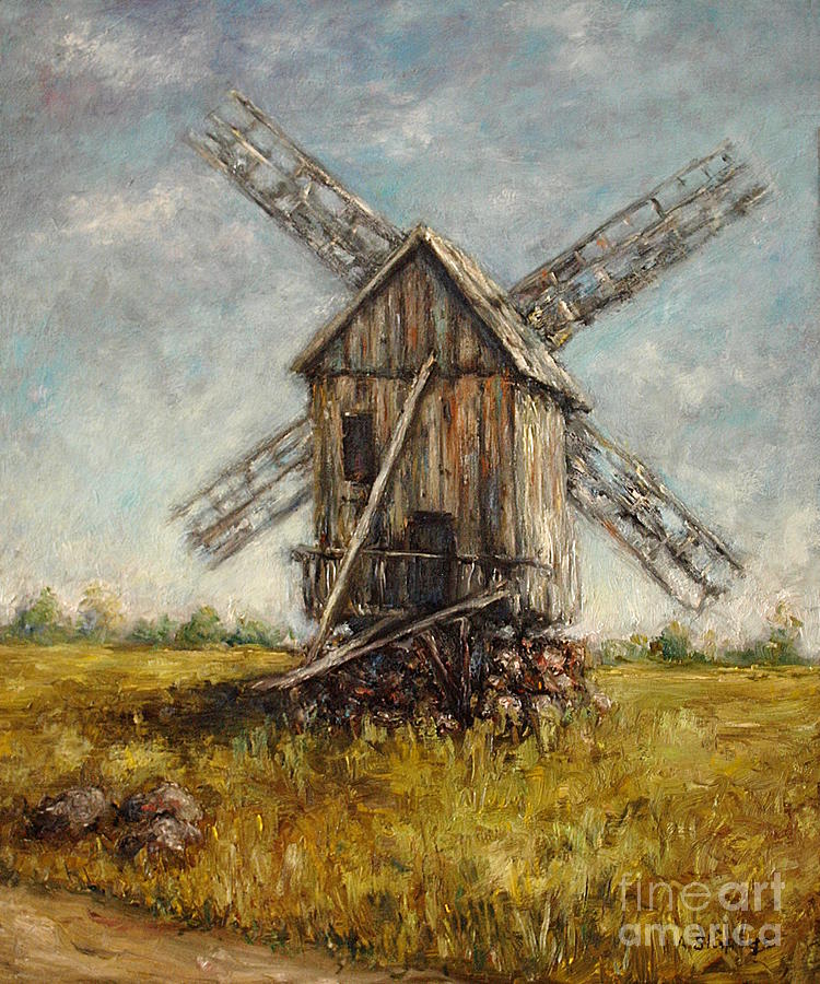Windmill Painting by Arturas Slapsys