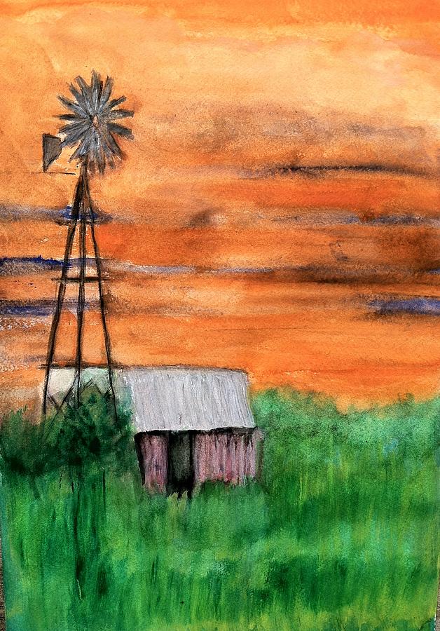 Windmill At Sunset Painting by Linda Waidelich