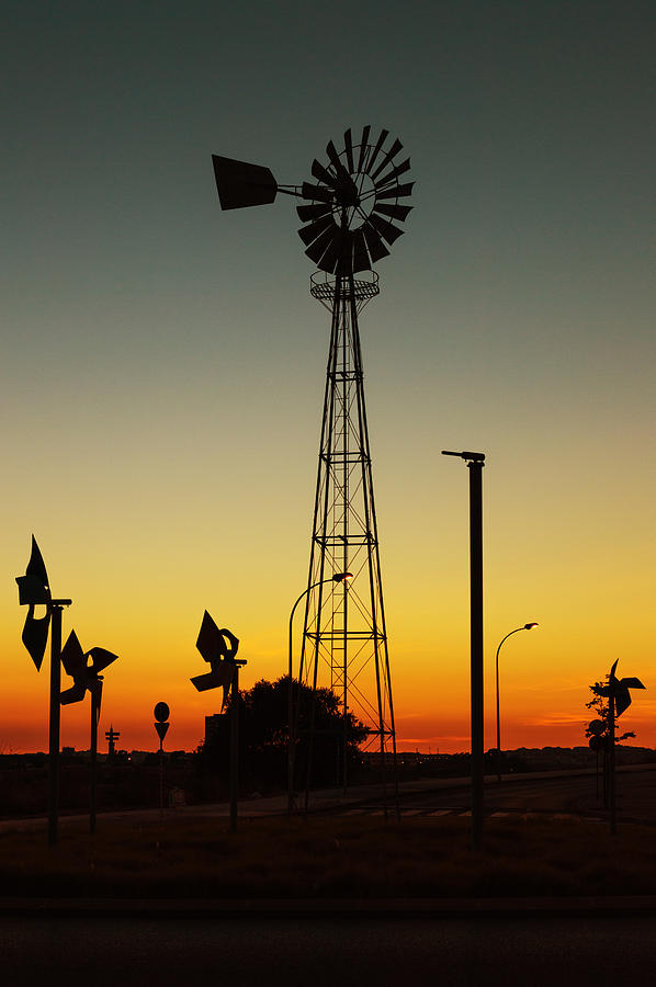 Vintage Photograph - Windmill At Sunset by Marco Oliveira