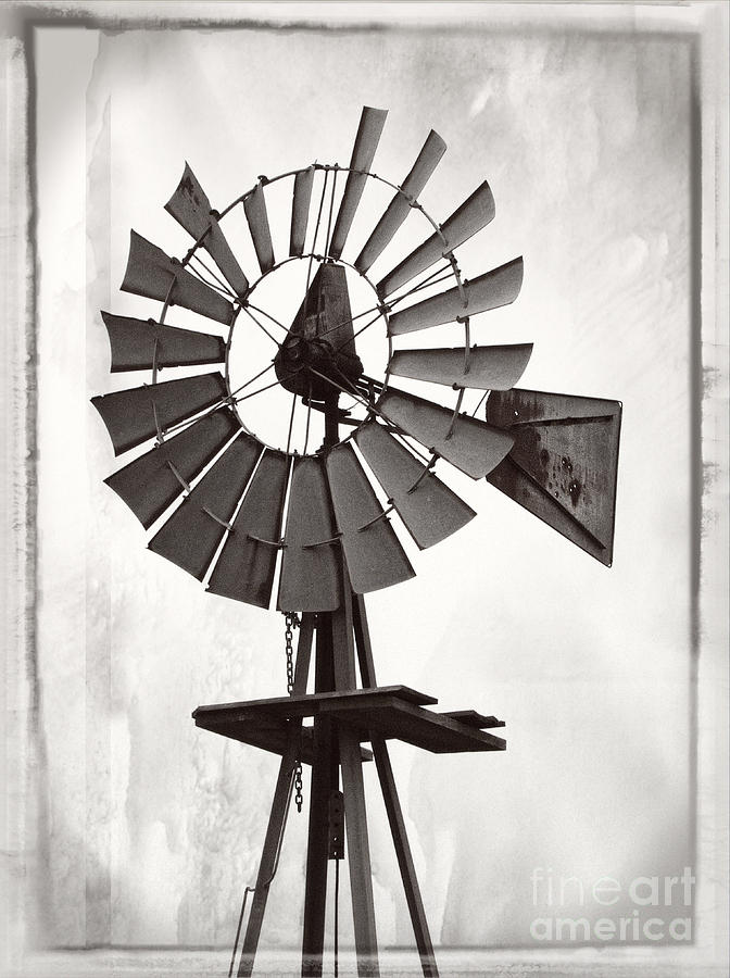 Vintage Photograph - Windmill BW Photo Art by Ella Kaye Dickey