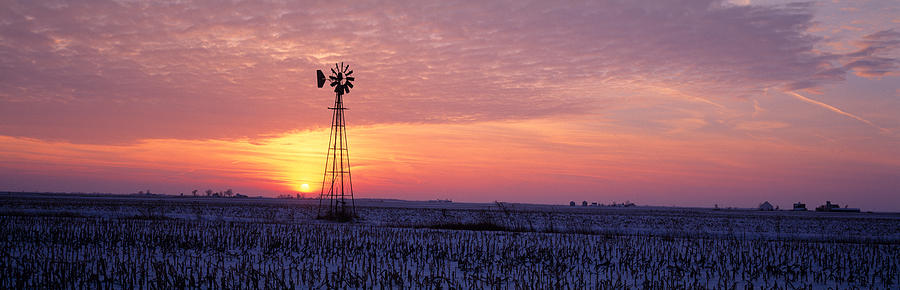 Sunset Photograph - Windmill Cornfield Edgar County Il Usa by Panoramic Images