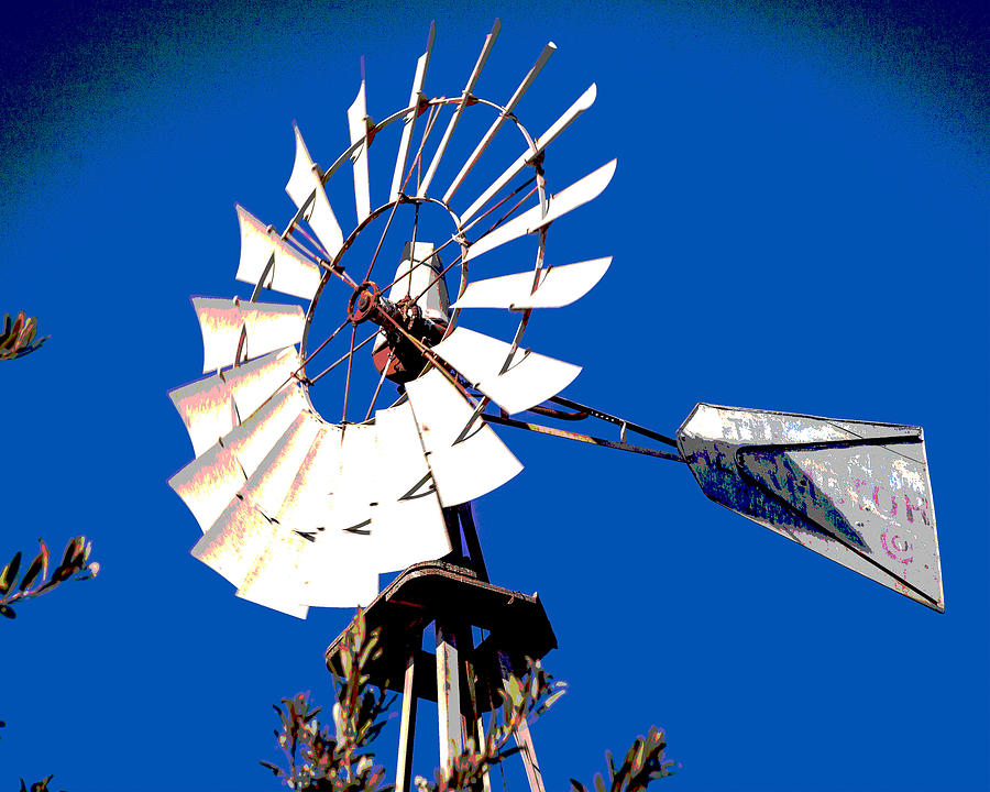 Windmill in A Blue Sky Abstract Fine Art Photography Print Photograph by Jerry Cowart