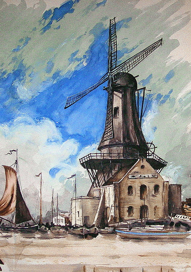 Windmill in Holland Painting by Val Byrne