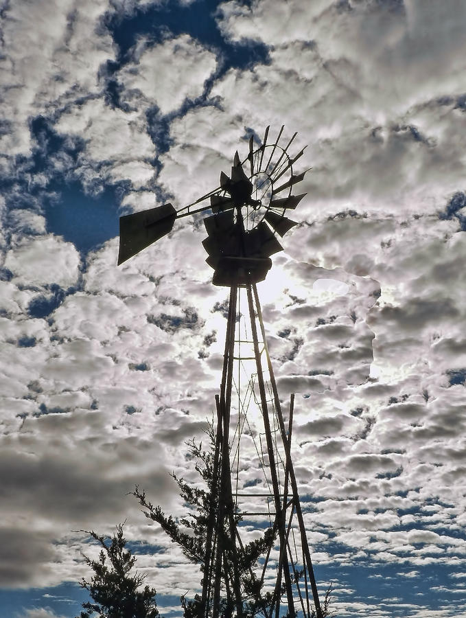 Windmill in the clouds Digital Art by Cathy Anderson