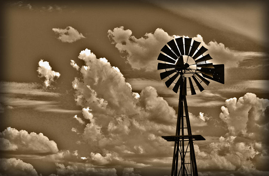 Sepia Photograph - Windmill by Shane Bechler