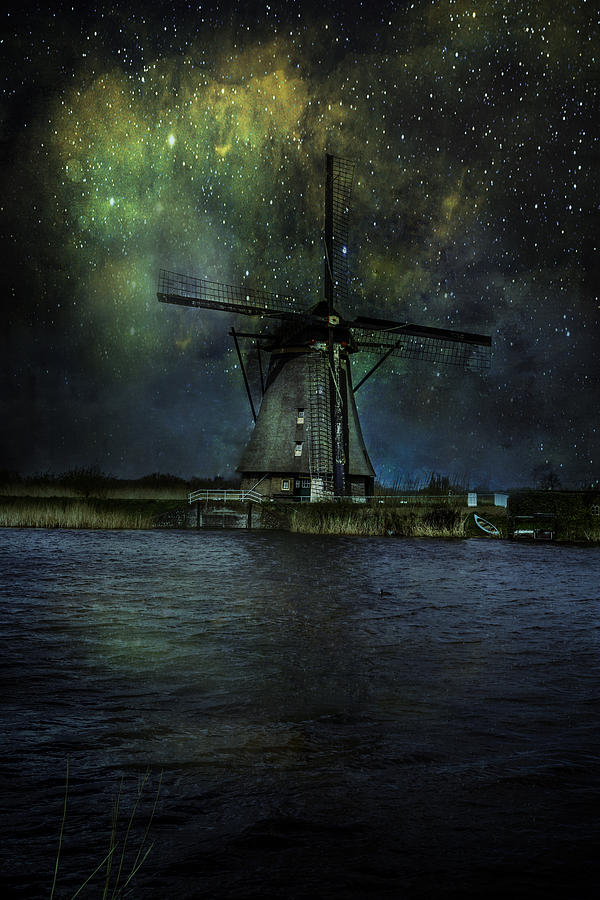 Windmill Under Night Sky Photograph by James Bethanis