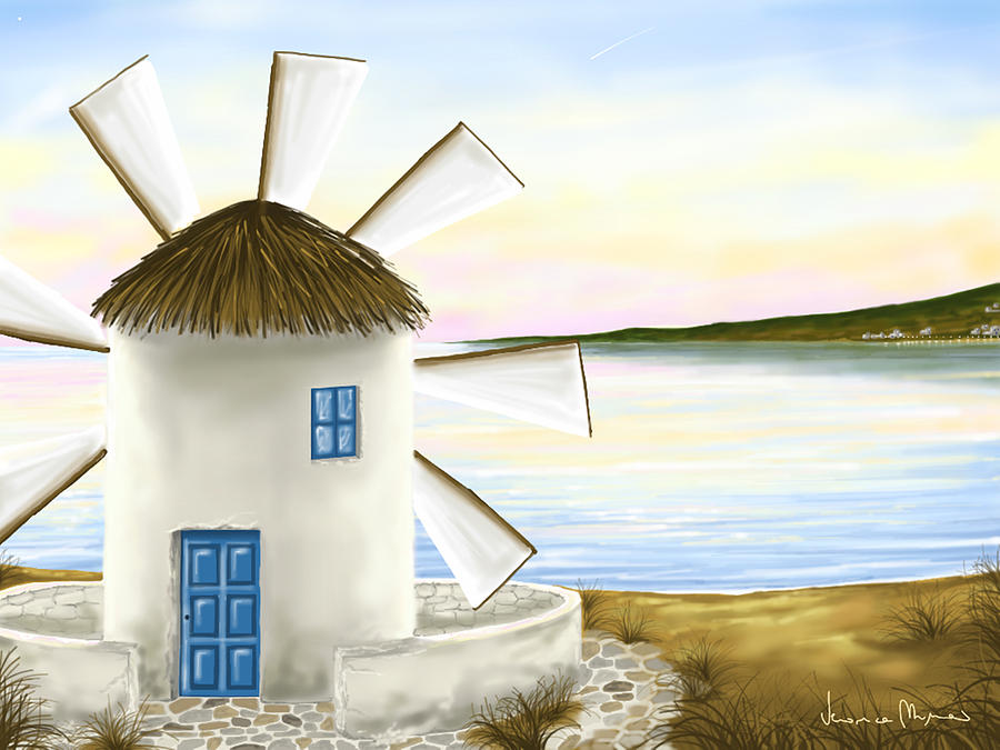Windmill Painting by Veronica Minozzi