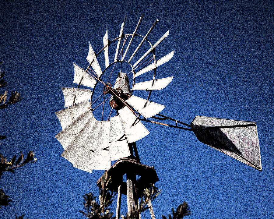 Windmill Water Pump Blue Sky Abstract Fine Art Photography Prin Photograph by Jerry Cowart