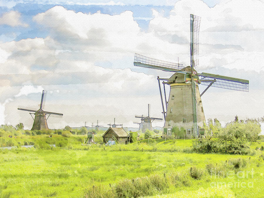 Windmills at Kinderdijk in  the Netherlands Digital Art by Patricia Hofmeester
