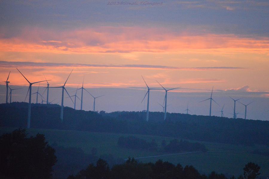 Windmills in twilight Photograph by Sonali Gangane