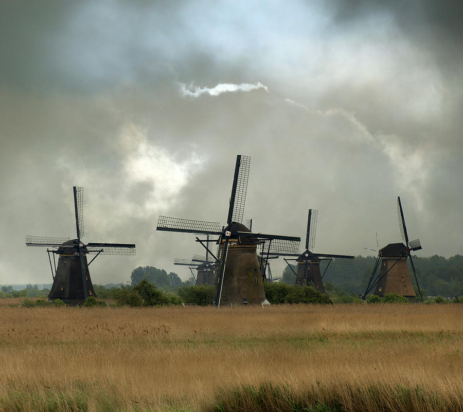 Vintage Photograph - Dutch windmills by Jaroslaw Blaminsky