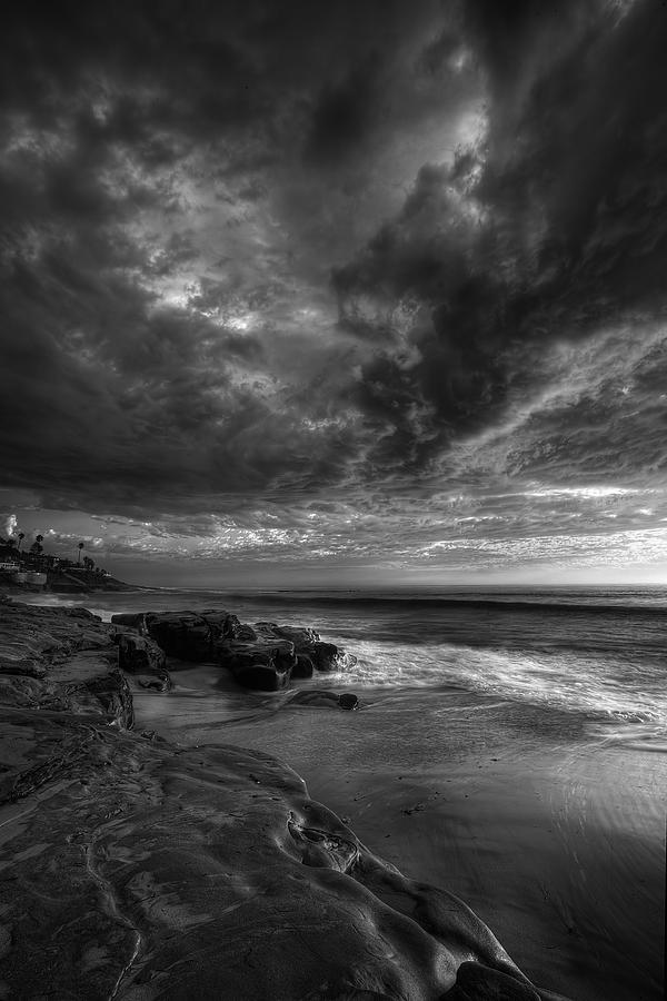 San Diego Photograph - WindNSea Stormy Sky BW by Peter Tellone