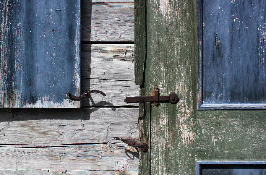 Window and Door Hardware Green Blue Photograph by Mary Bedy