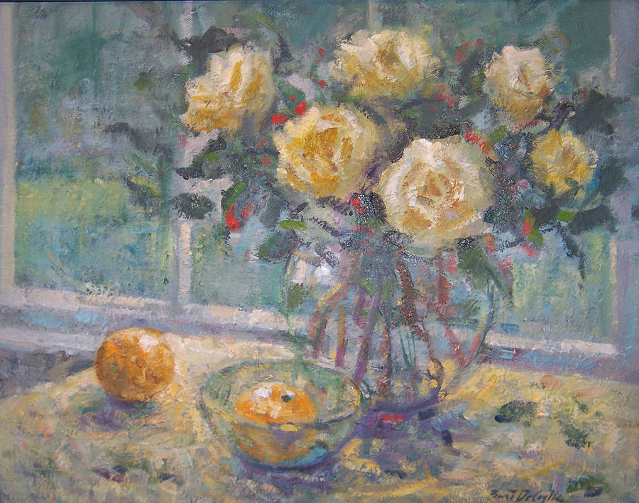 Window and yellow roses Painting by Bart DeCeglie