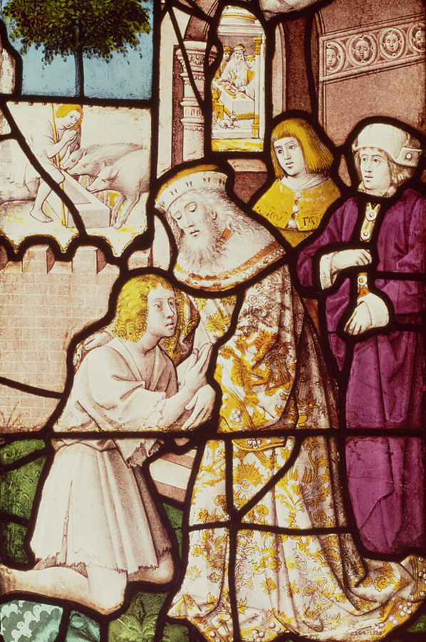 Pig Photograph - Window Depicting The Return Of The Prodigal Son, Cologne School Stained Glass by German School