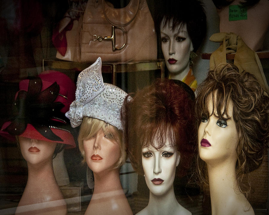 Window Display of Wigs and Hats Photograph by Randall Nyhof
