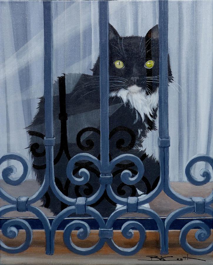 Cat Painting - Window Dressing by Birgit Coath - AFCA