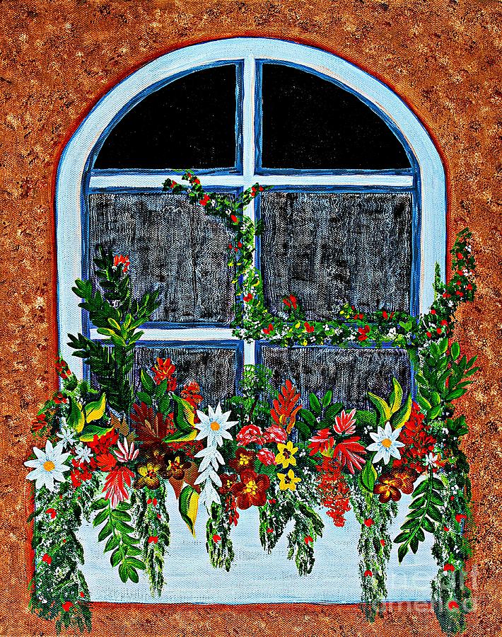 Window Flower Box on a Stucco Wall Painting by Barbara A Griffin