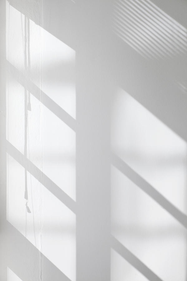 Window glass, blinds and pulley shadows on wall Photograph by Halfdark