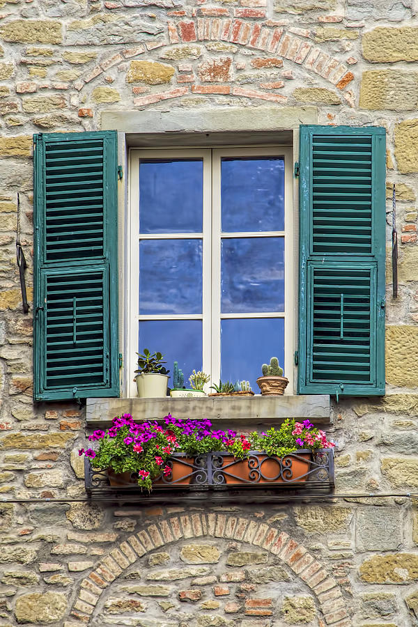 Window of Tuscany with Green Wood Shutters Photograph by David Letts