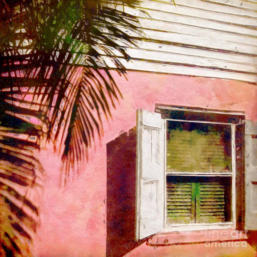 S Window on Pink Island House - Square Painting by Lyn Voytershark