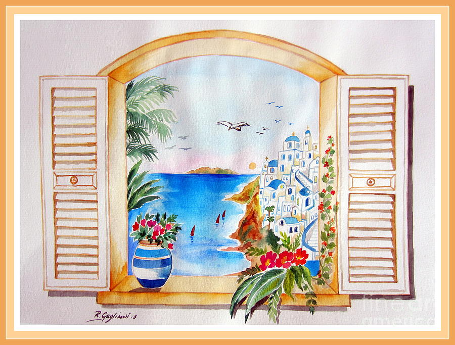 Window on Santorini Painting by Roberto Gagliardi