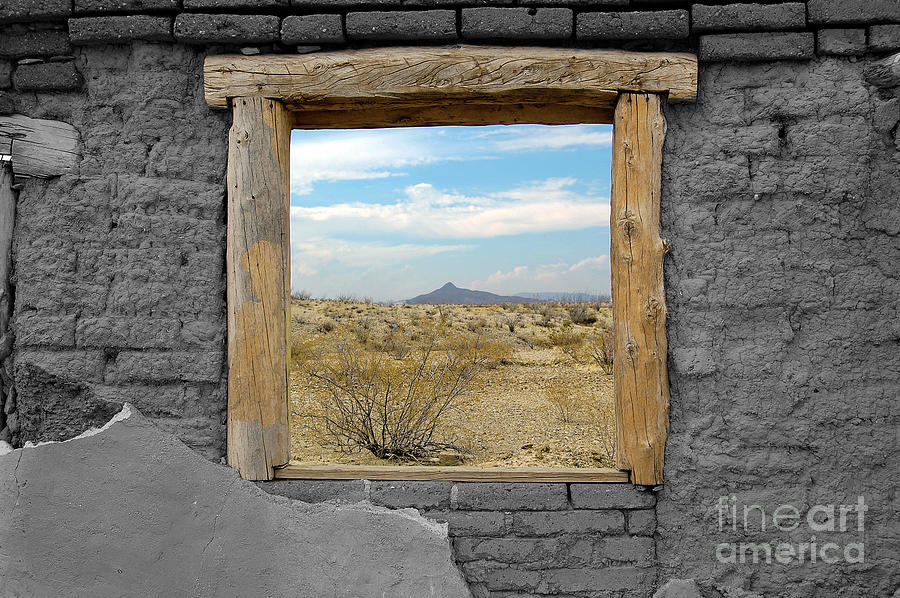 Window onto Big Bend Desert Southwest Color Splash Black and White Digital Art by Shawn OBrien