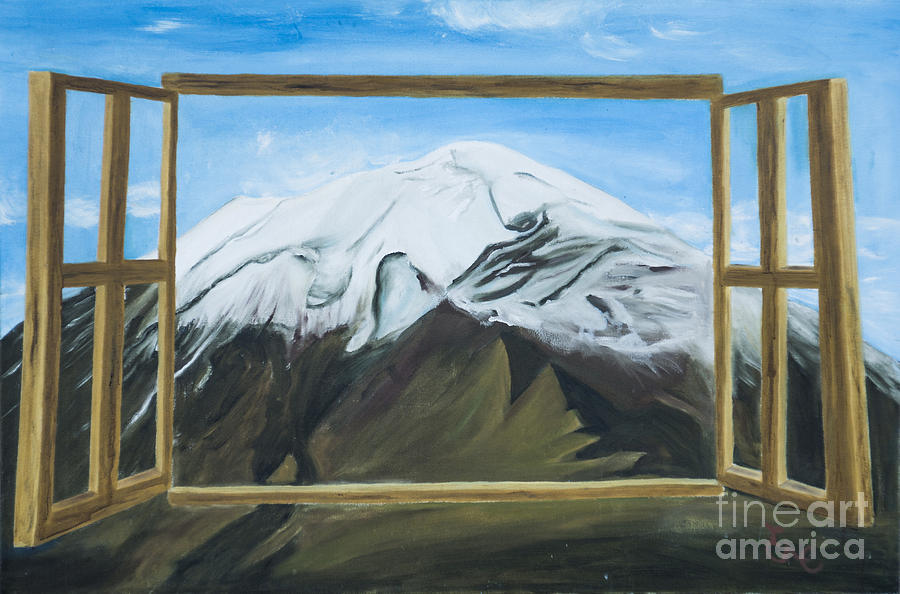 Surrealism Painting - Window to the Popocatepetl a mexican volcano. by Erendira Hernandez