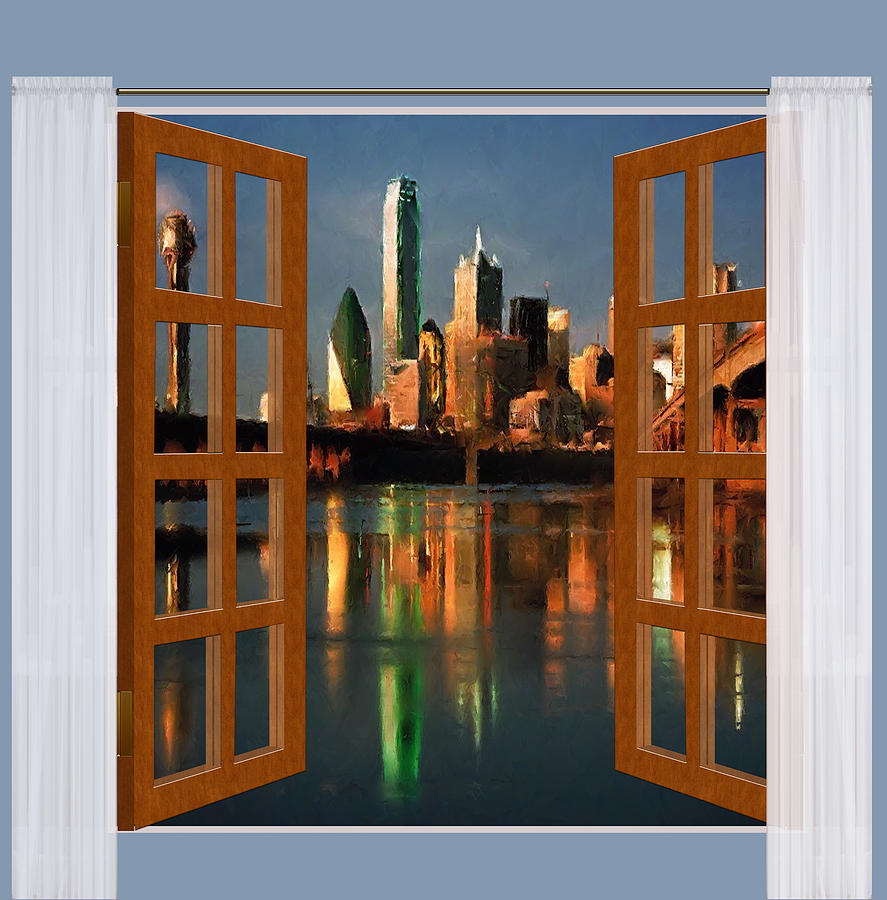 Window View Dallas Skyline at Dusk by Elaine Plesser