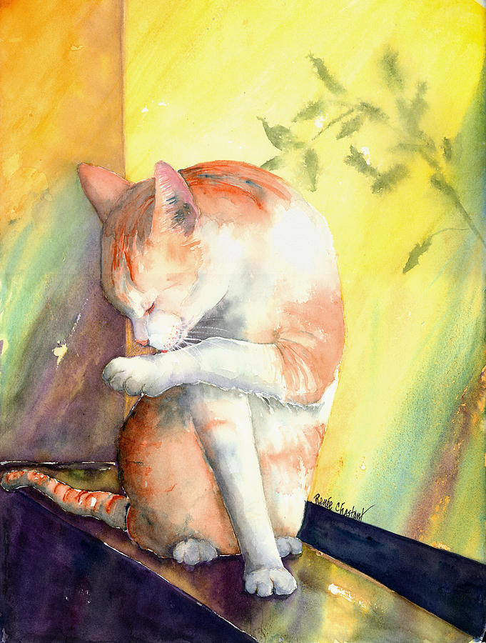 Cat Painting - Window Washer by Renee Chastant