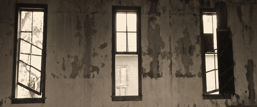 Windows Photograph - Windows Black and White Peeling paint by Cathy Anderson