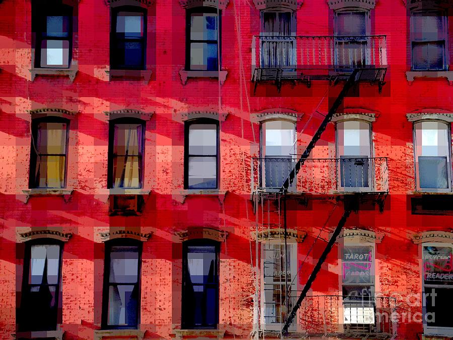Windows Framed in Red - Architecture and Windows of New York City Photograph by Miriam Danar