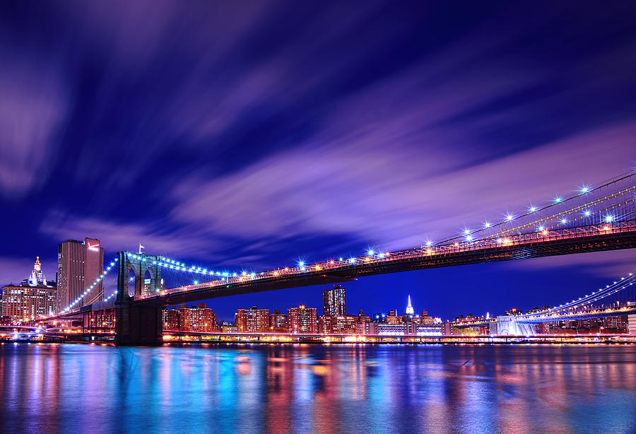 Brooklyn Bridge Photograph - Winds and Lights by Midori Chan
