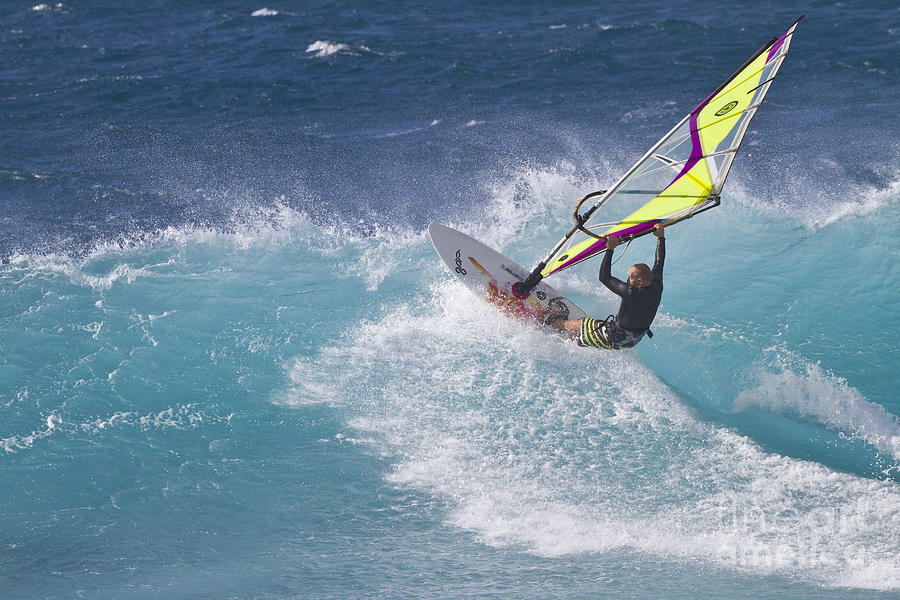 Windsurfer on turquoise wave Photograph by Bryan Keil
