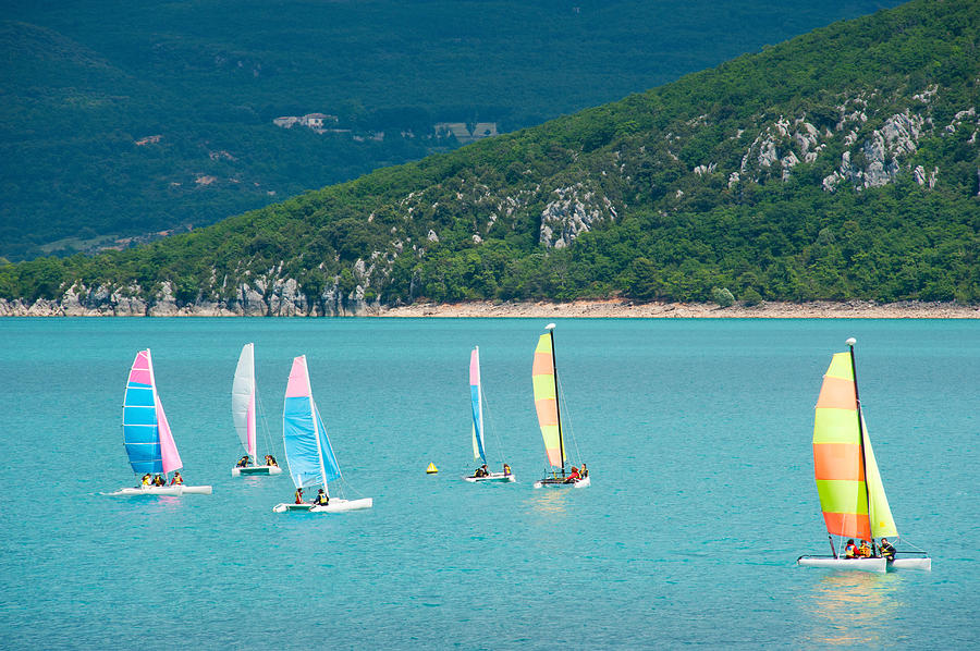 Nature Photograph - Windsurfers On The Lake, Lac De Sainte by Panoramic Images